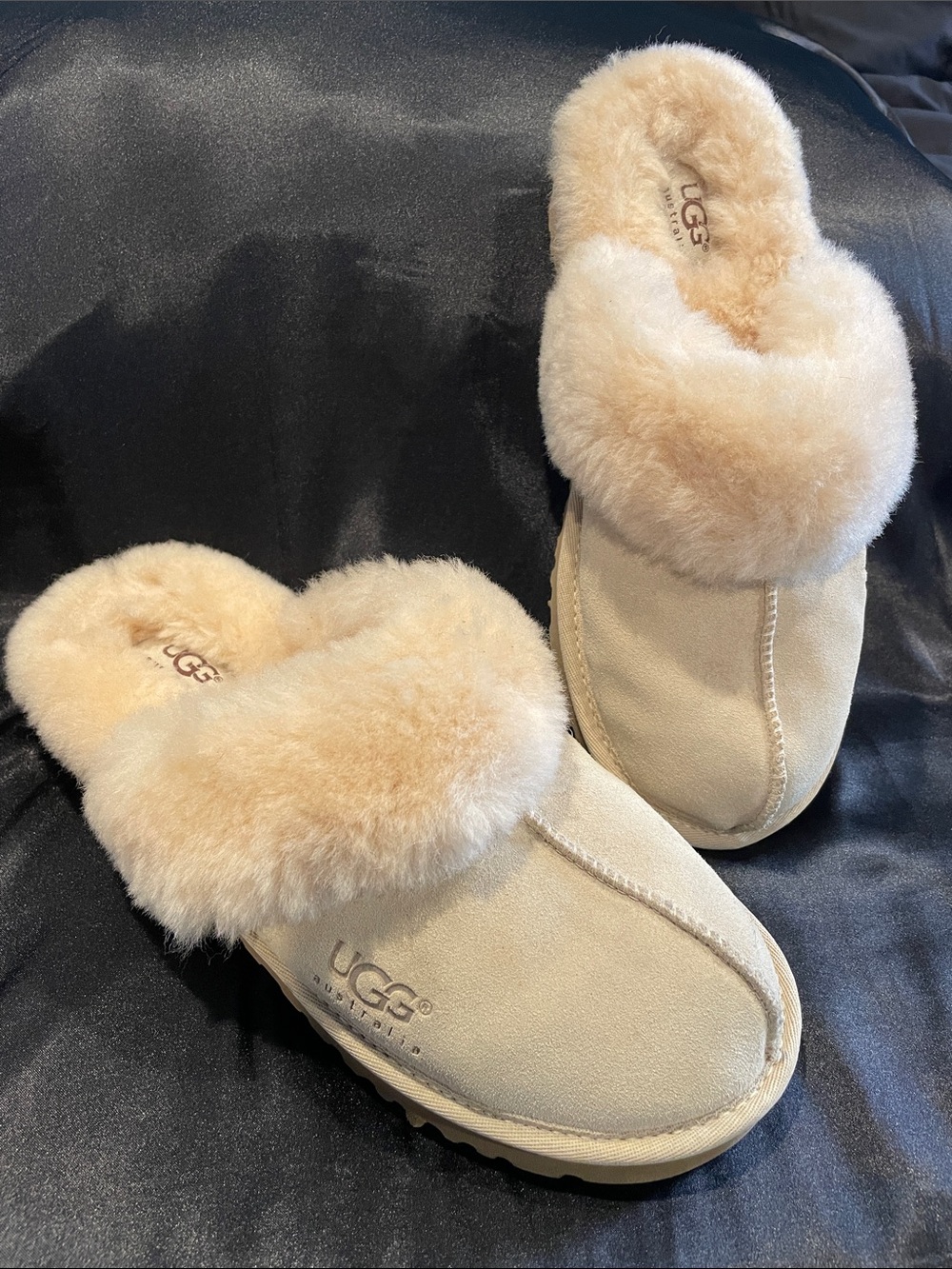 UGG Women's Sand Suede Sheepskin Mule Slippers with Plush Cuff